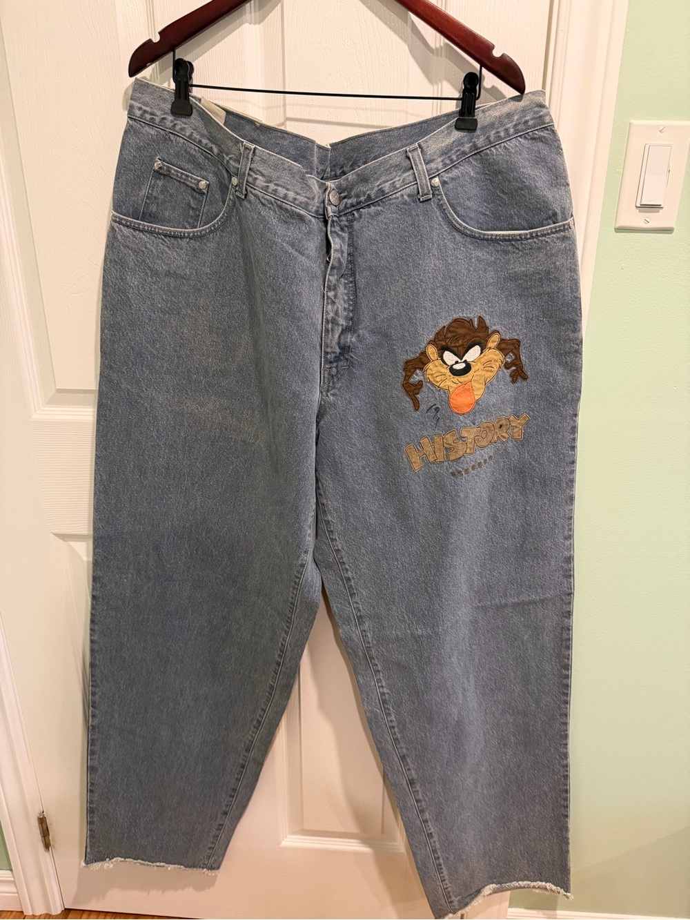Vintage Looney Tunes Tasmanian Devil Iceberg History Blue Men's Jeans 42x34